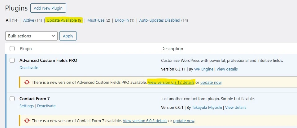 available wordpress plugin updates